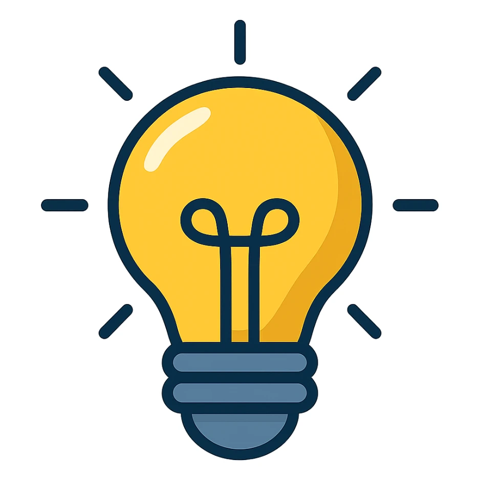 Make this yellow lightbulb icon much larger, keeping the modern lineal color icon style with black outlines and transparent background. sticker