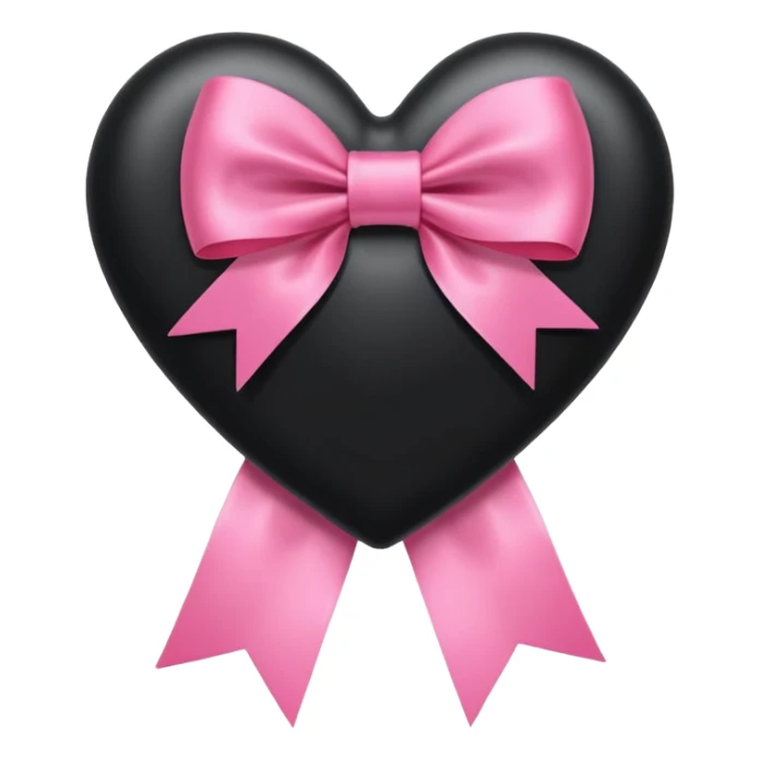black heart with a pink bow in a ribbon rosette style sticker