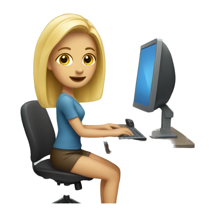Blond woman sitting at a computer desk sticker