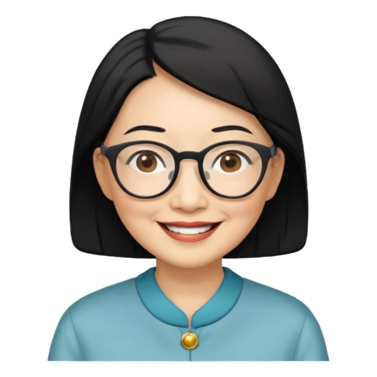 black hair Elder asian woman with glasses sticker