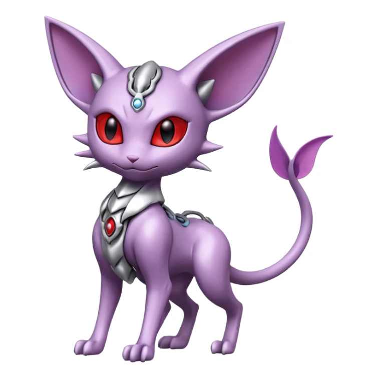 Mechanical Miraidon-Espeon-Mewtwo-Fakémon-hybrid-creature (full body)  with red eyes and intricate markings sticker