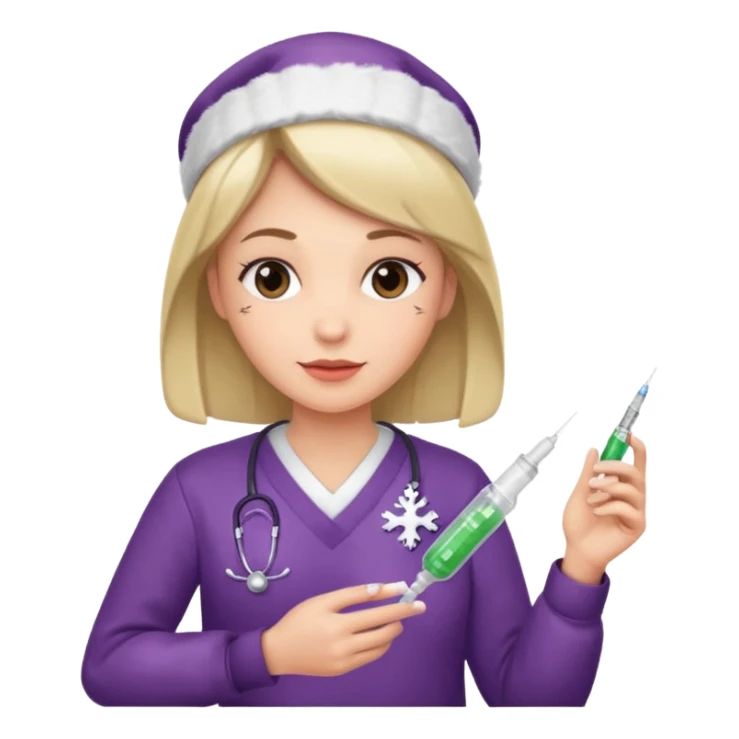 nurse wearing a christmas pullover and holding a a sting sticker