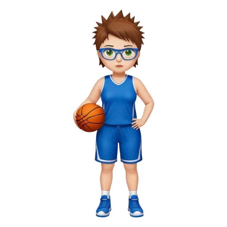 Full Body white plus size Girl with basketball spikey short brown hair  wearing blue glasses with green eyes wearing basketball uniform sticker
