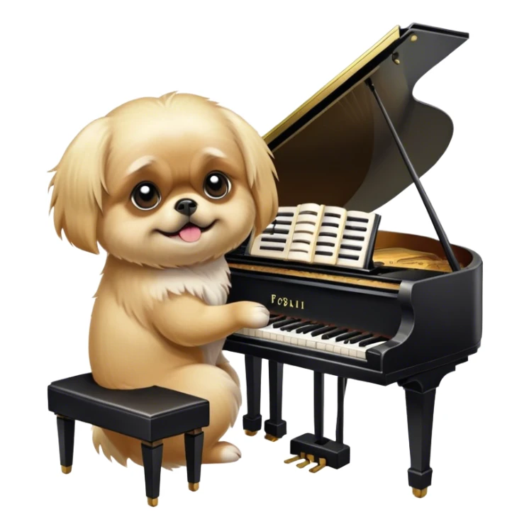 Blonde Pekingese playing a grand piano  sticker