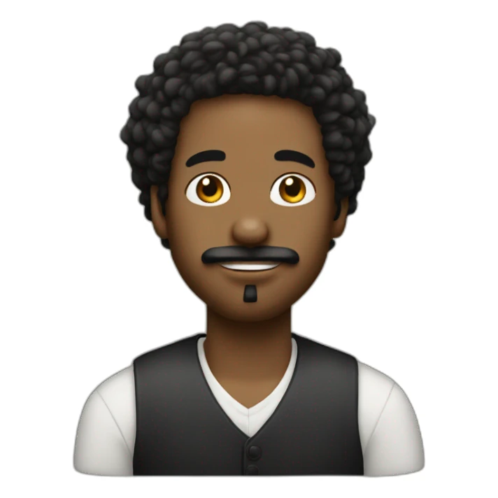 20 years black men with mini twisted afro and a small black moustache and goatee sticker