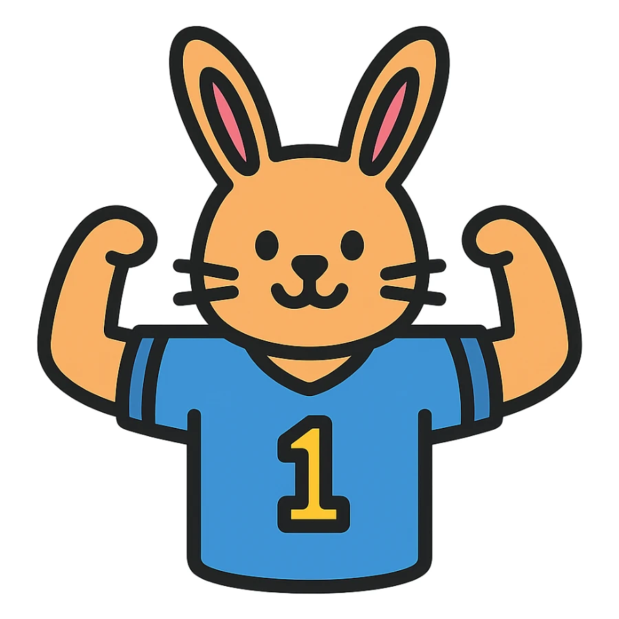 bunny mascot wearing a blue football jersey, flexing sticker