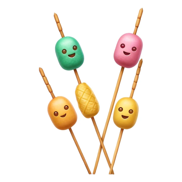 Cinematic Realistic Dango Dessert Emoji, showcasing colorful rice dumplings on skewers rendered with lifelike textures and soft, inviting lighting. sticker