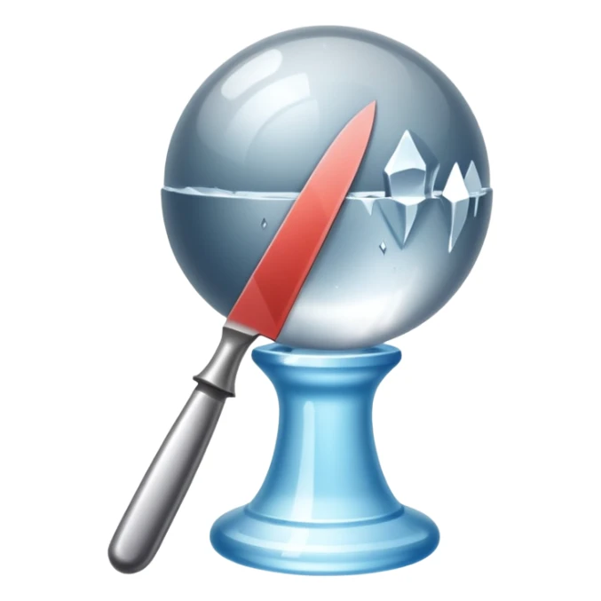 The knife is only visible from above, its tip showing from behind the ice ball. sticker