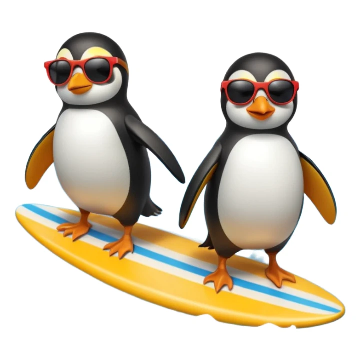 Penguin and chicken riding surfboards together sticker