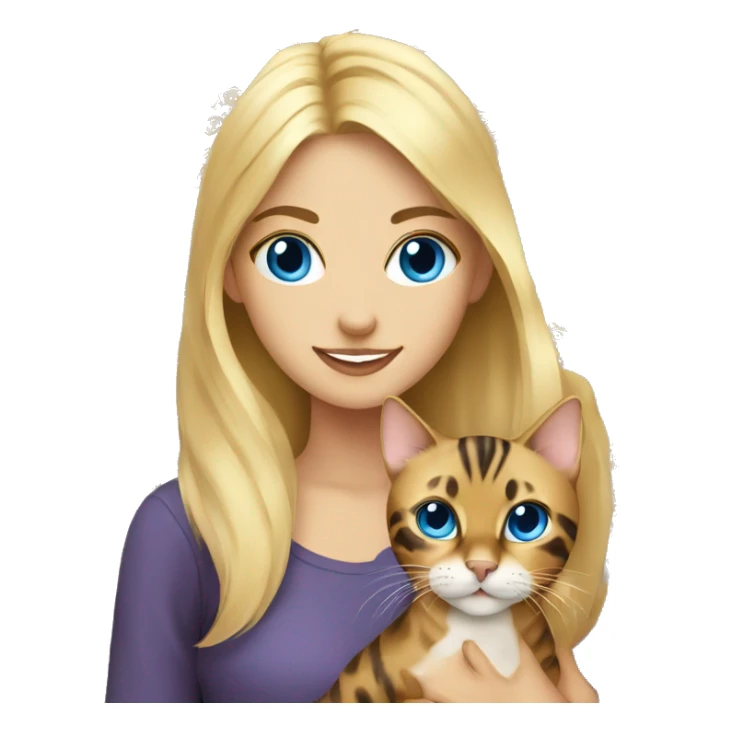 Blonde girl with blue eyes holding a bengal cat sticker