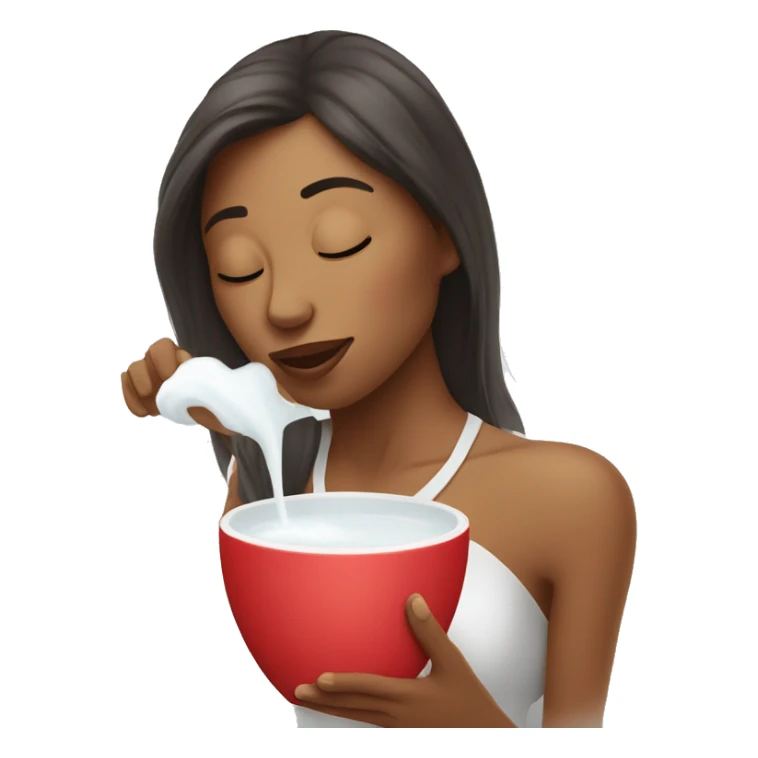 Woman blowing air on hot cup of milk sticker