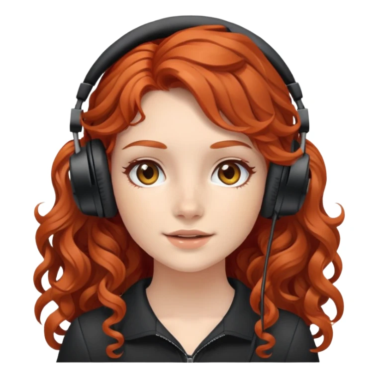 redhead girl with long loose wavy curly hair with black gaming headset  sticker