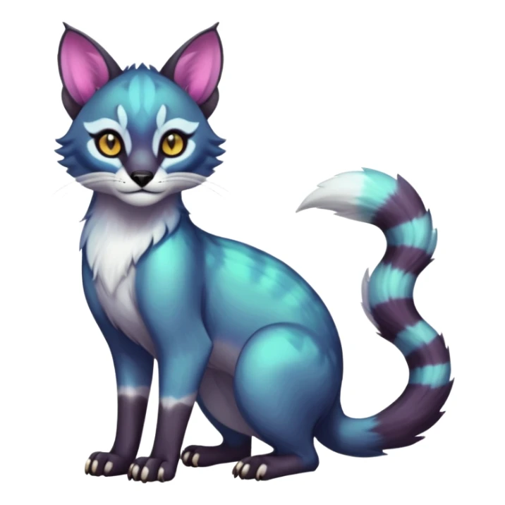 Colorful dark tropical white iridescent glorious divine exotic cute cool beautiful shiny beautiful fantasy-caracal-civet-genet-sergal-vernid-Cacomistle-oncilla-animal-Fakémon-hybrid-fursona (full body) sticker