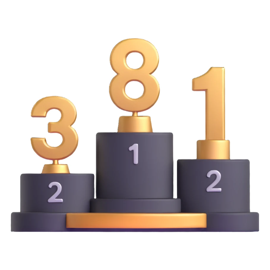 podium with gold 1st, silver 2nd, bronze 3rd positions and large numbers sticker