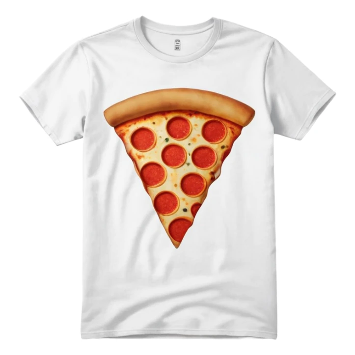 graphic tee shirt with a pizza slice design sticker