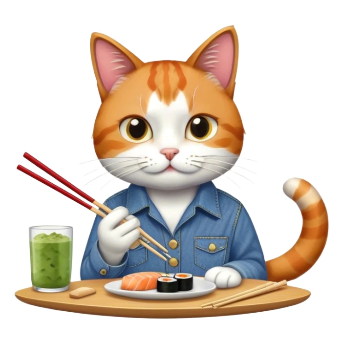 cool cat in a western shitrt eating sushi sticker