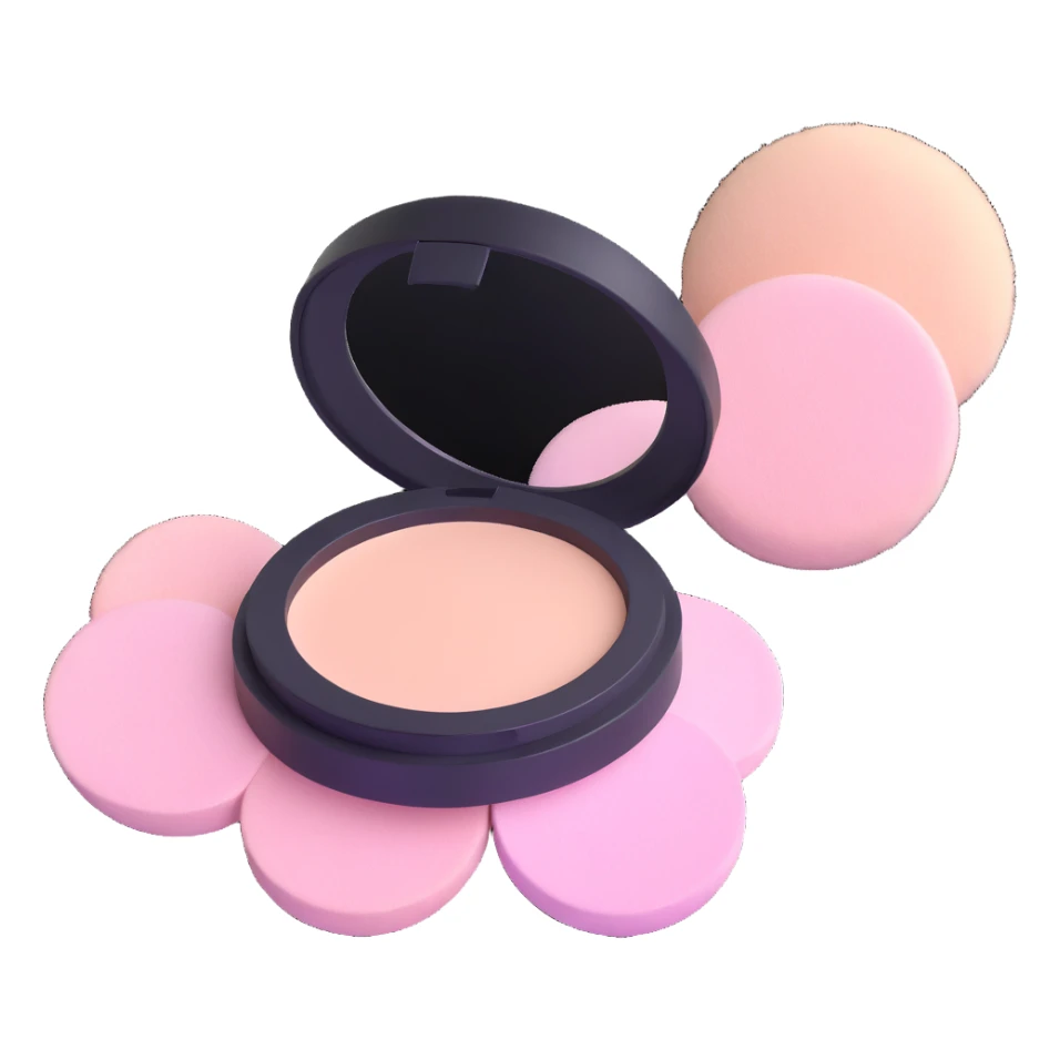 fluffy powder puff with loose makeup powder sticker