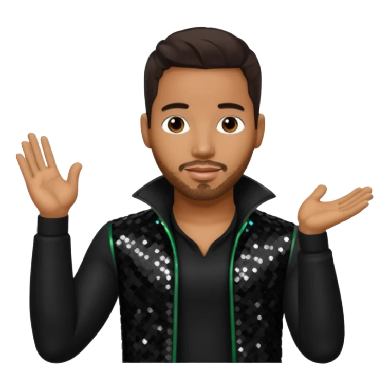 Romeo Santos with dark brown hair, black sequin outfit sticker