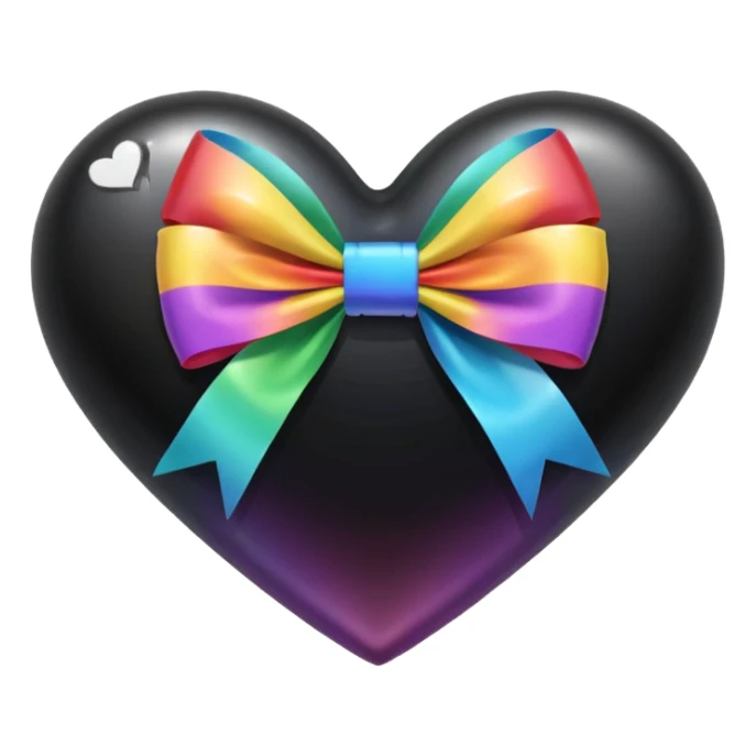 transparent black heart with a rainbow bow and heart pattern on the bow sticker