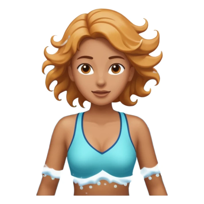 woman standing in ocean waves, water splashing around her, confident expression, dynamic sea motion, cinematic ocean vibe, 3D cartoon style, mobile game icon style, clean background, no text, no watermark
  sticker