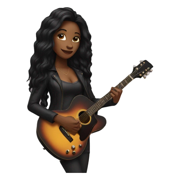 black woman with long black hair playing guitar sticker