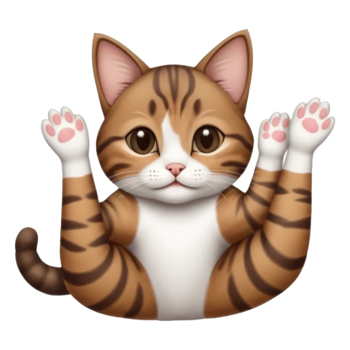 dark brown tabby and white small cat in funny positions upside down with paws covering eyes sticker