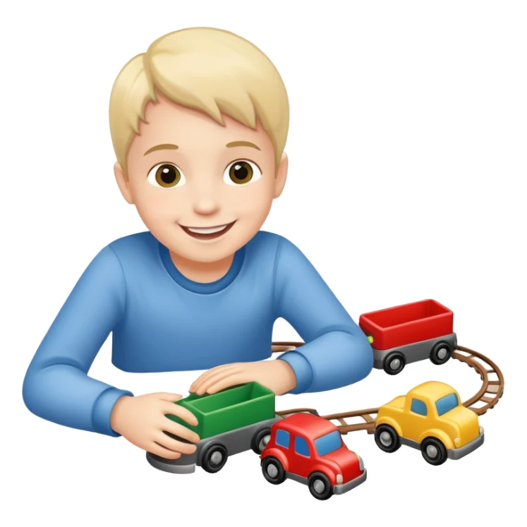 child playing with both toy cars and trains sticker