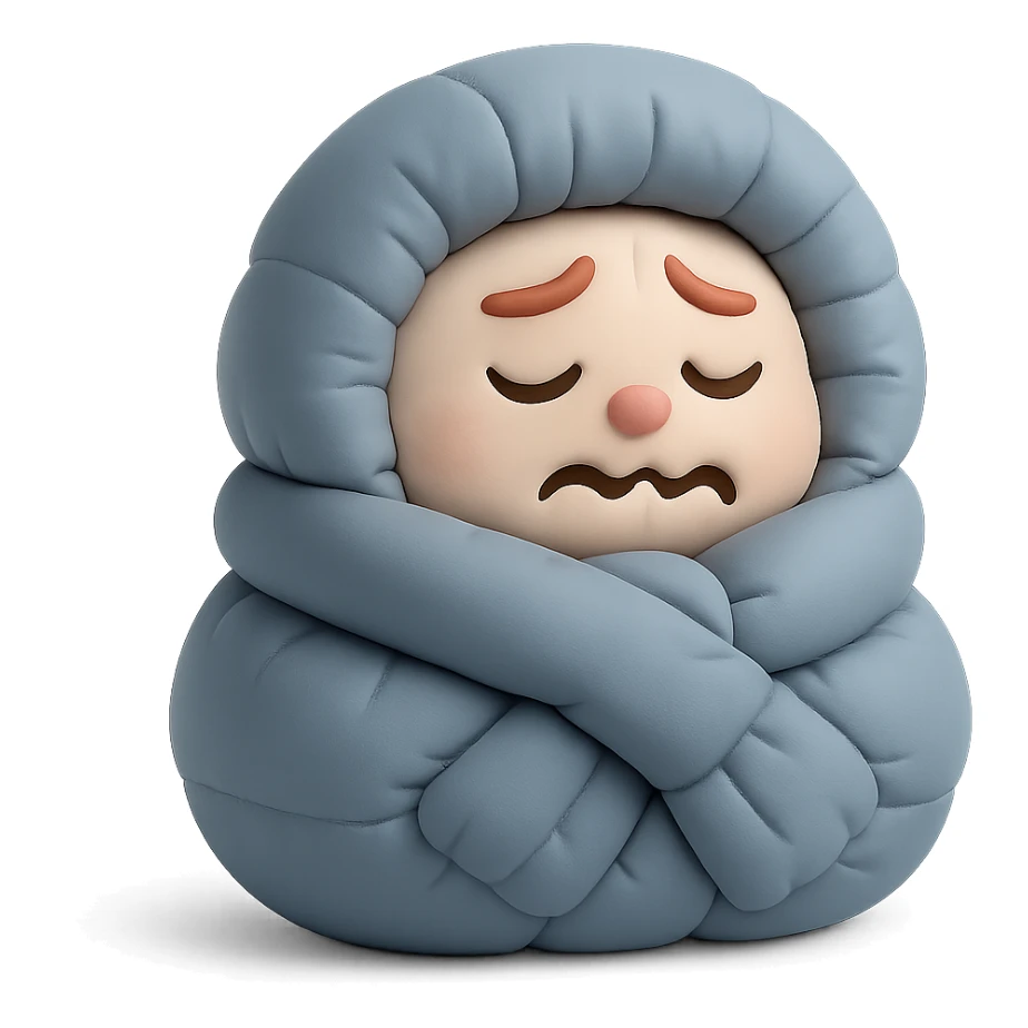 plush face bundled in scarf, shivering, cold weather sticker