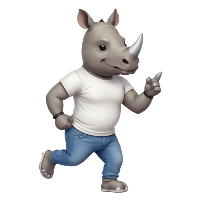 friendly anthropomorphised rhino in jeans and t-shirt, wearing dark sunglasses, jogging upright, relaxed pose sticker