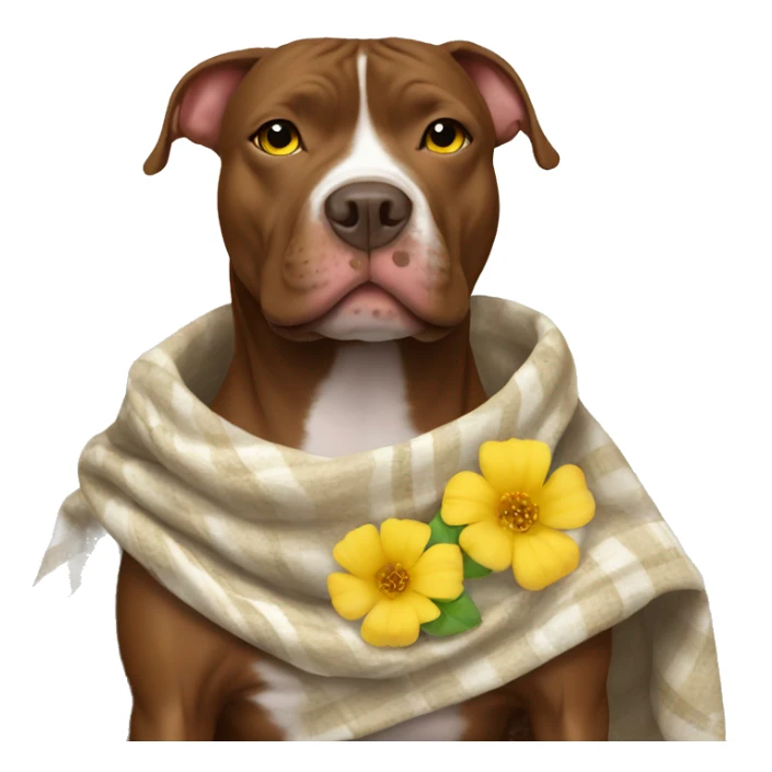 Brown pitbull with white stomach with yellow flower blanket sticker