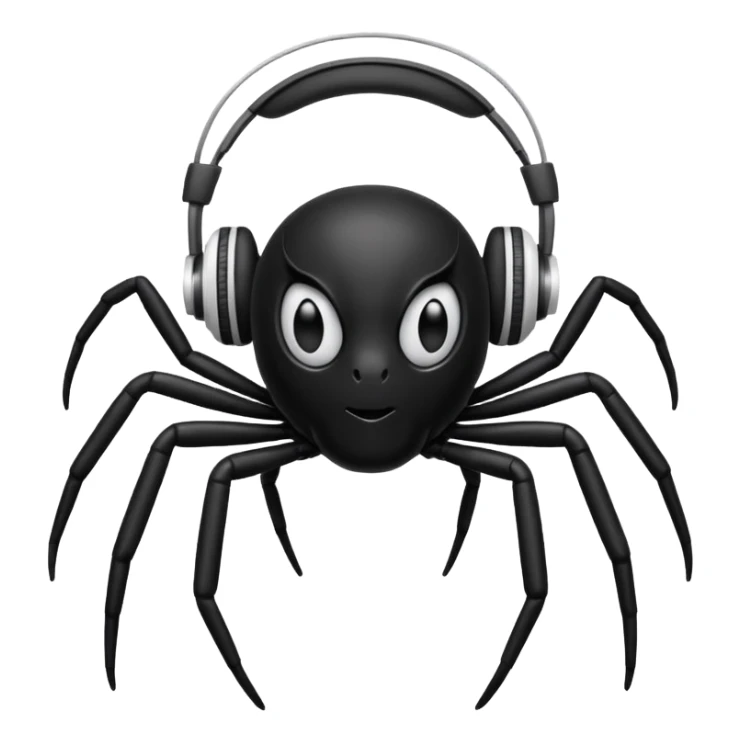 A black spider with white headphones sticker