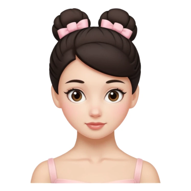 white girl with one ballet bun, dark hair,  sticker