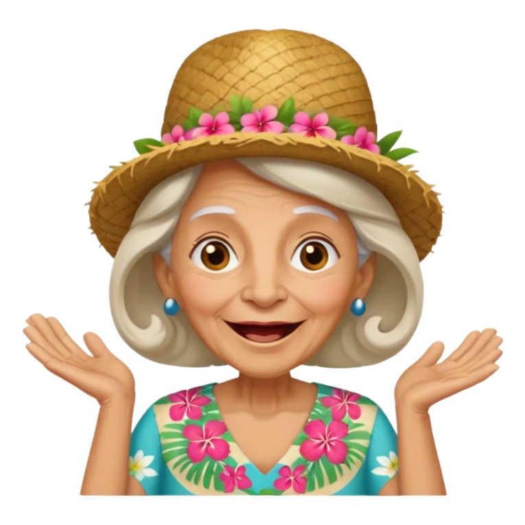 excited old woman wear Hawaii's hat version sticker