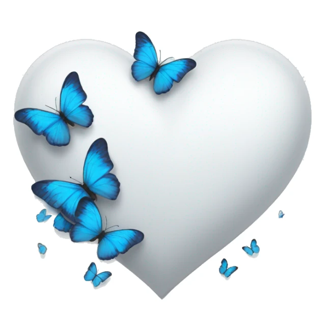 White heart emoji with some blue butterflies turning around it  sticker