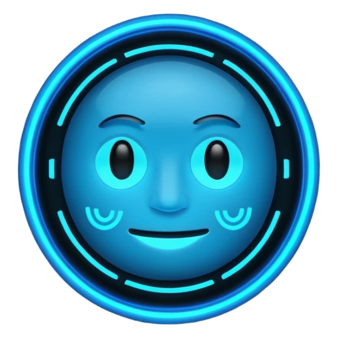 Neon cyberpunk emoji face, blue glow. Text: CERTIFIED TIME-WASTER.

 sticker