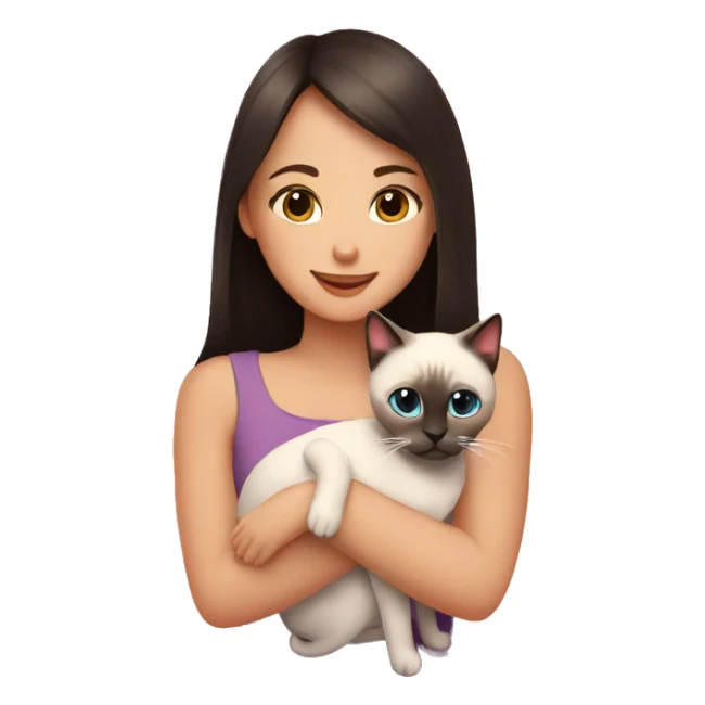 A girl hugs a Siamese cat and there are hearts around sticker