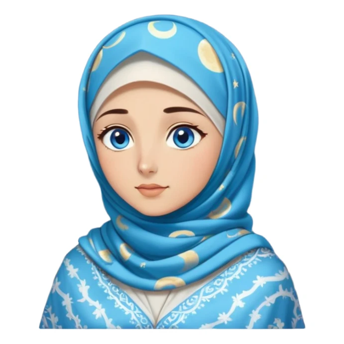 Turkish beautiful finish Konya girl blue eyes with full moon patterned hijab dress and watching the moonlight sky on the ground  sticker