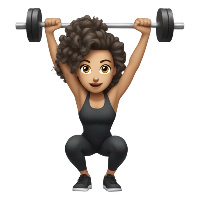 White Curly girl doing squats with barbell sticker
