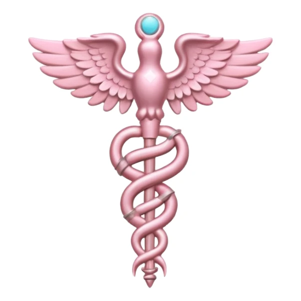 Caduceus symbol, soft pastel pink, iOS emoji style, variation 1 sticker