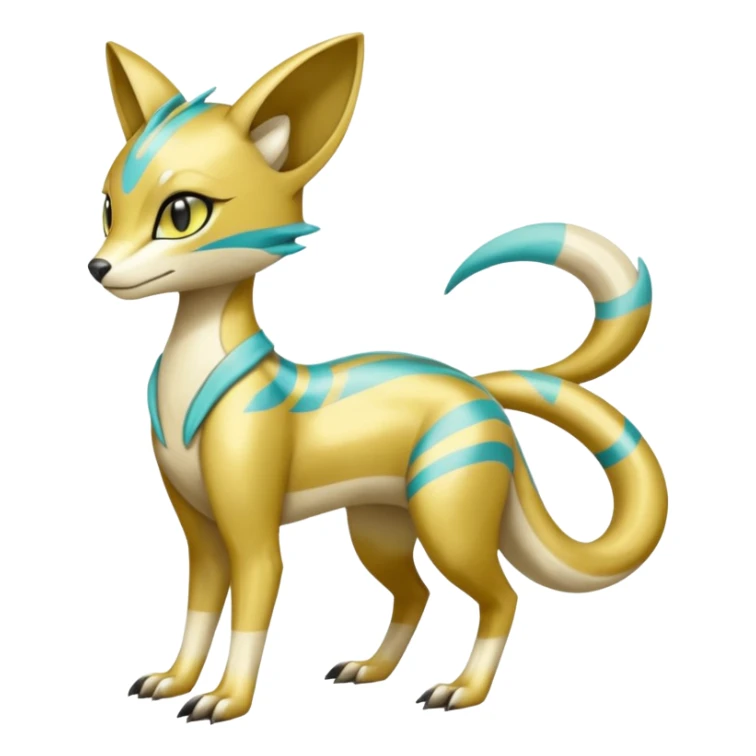 Colorful Golden-gradients Shiny smooth glossy soft elegant Meloetta-Sergal-Genet-Pokémon-Digimon-Fakémon-fusion-hybrid-creature with Cyan stripes  sticker