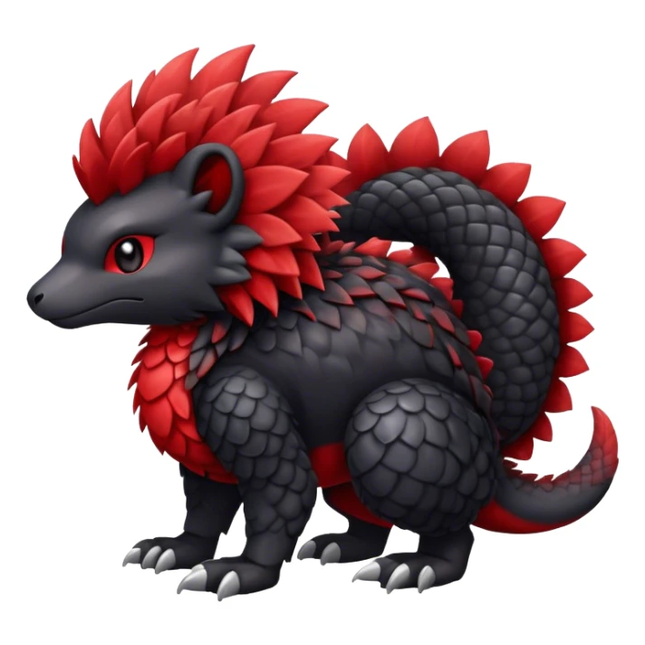 Cute cool black red animal hybrid Fakemon full body, detailed, fluffy, scaly, edgy sticker
