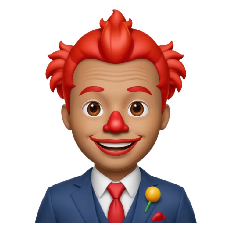A 3D cartoon man with a red clown nose, smiling expression, wearing a suit, soft lighting, realistic Memoji-style. sticker