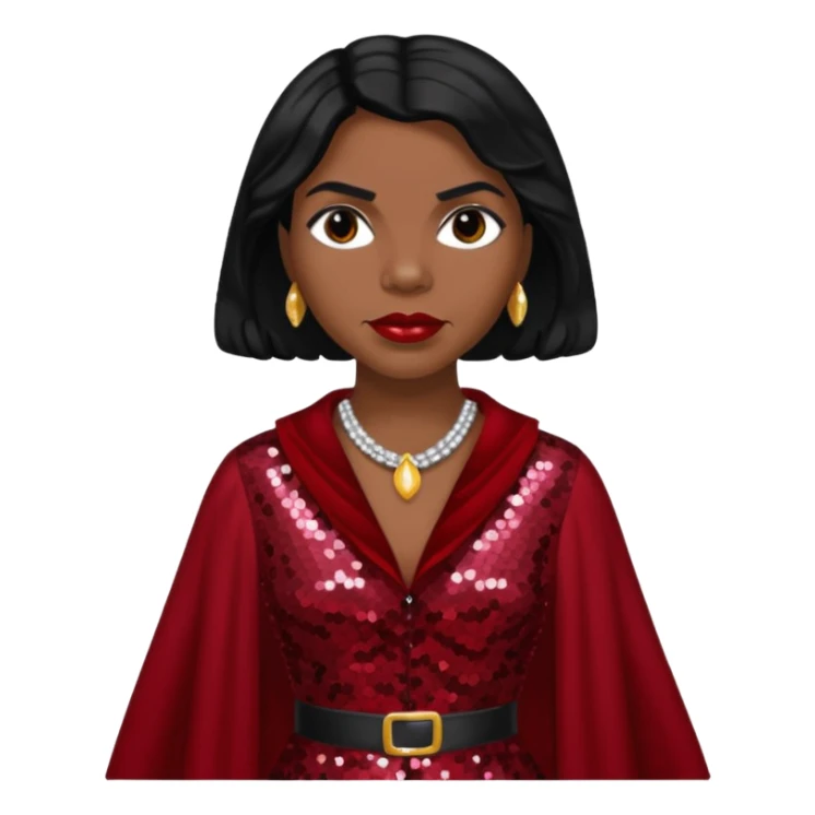 Marian Anderson with black hair, dark red sequin outfit sticker