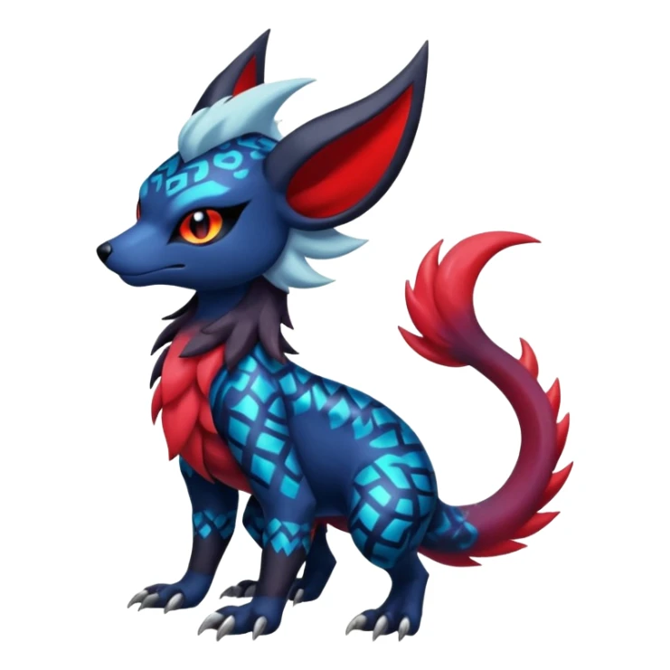 Colorful patterned esoteric shiny glowing scaly scary cool badass edgy Zorua-Absol-Salandit-fusion (full body) sticker