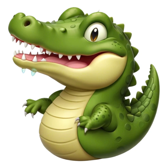 Cinematic Realistic Cute Yawning Crocodile Portrait Emoji, Head tilted slightly with a dramatic, wide-open yawn, showcasing a soft, textured olive-green hide with gently drooping jaws and half-closed, drowsy eyes rendered in exquisite natural detail, high shine, relaxed yet expressive, styled with a dash of primal charm, soft glowing outline, capturing the essence of a sleepy yet affectionate crocodile that appears ready to stretch out and drift into a deep, ancient slumber! sticker