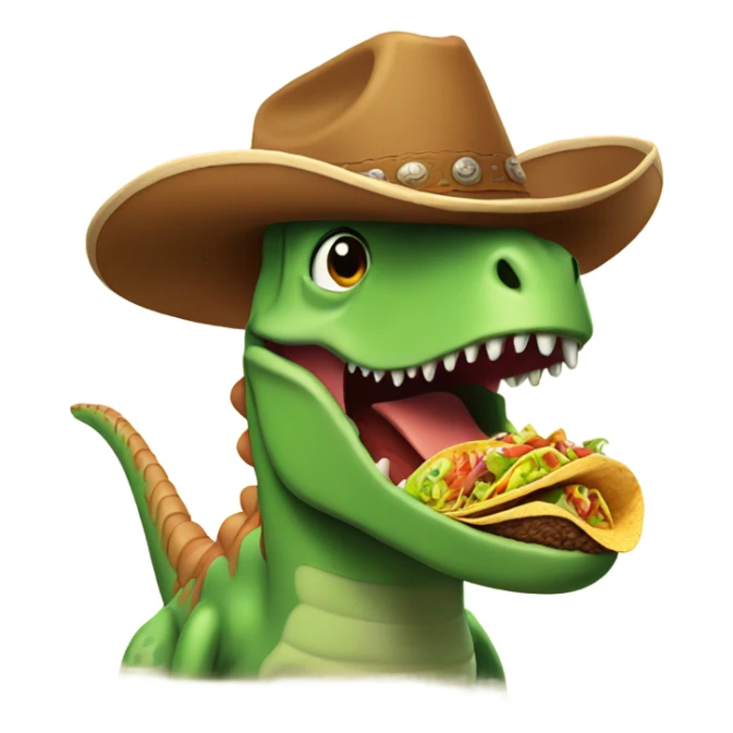 dinosaur eating a taco in cowboy hat sticker