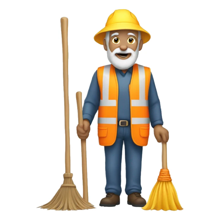 Old man wearing safety vest with a broom sticker