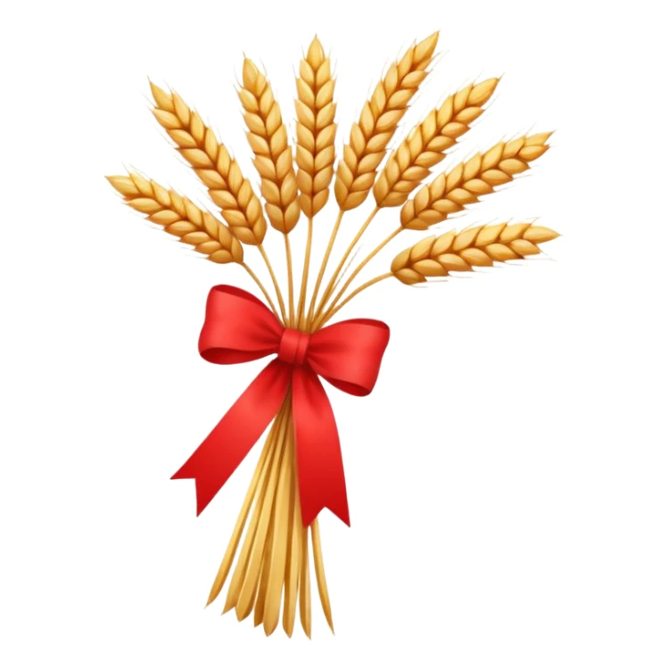 Emoji of a bundle of wheat tied with a ribbon, flat style, simple, white background sticker