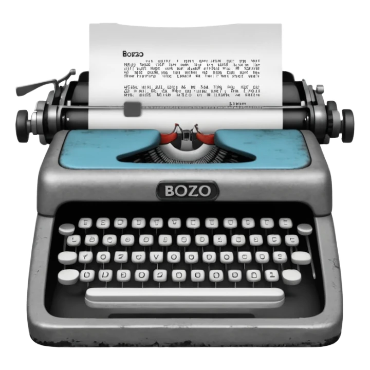 Typewriter with paper that says bozo on paper sticker