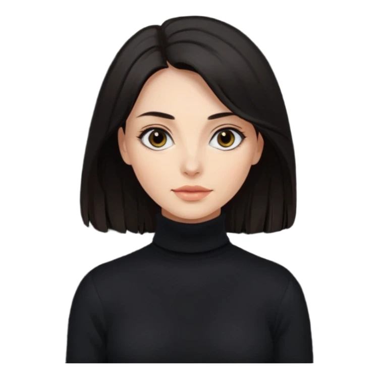 Mujer de pelo muy largo oscuro ojos oscuros muy atractiva y jersey de cuello vuelto y piel blanca sticker